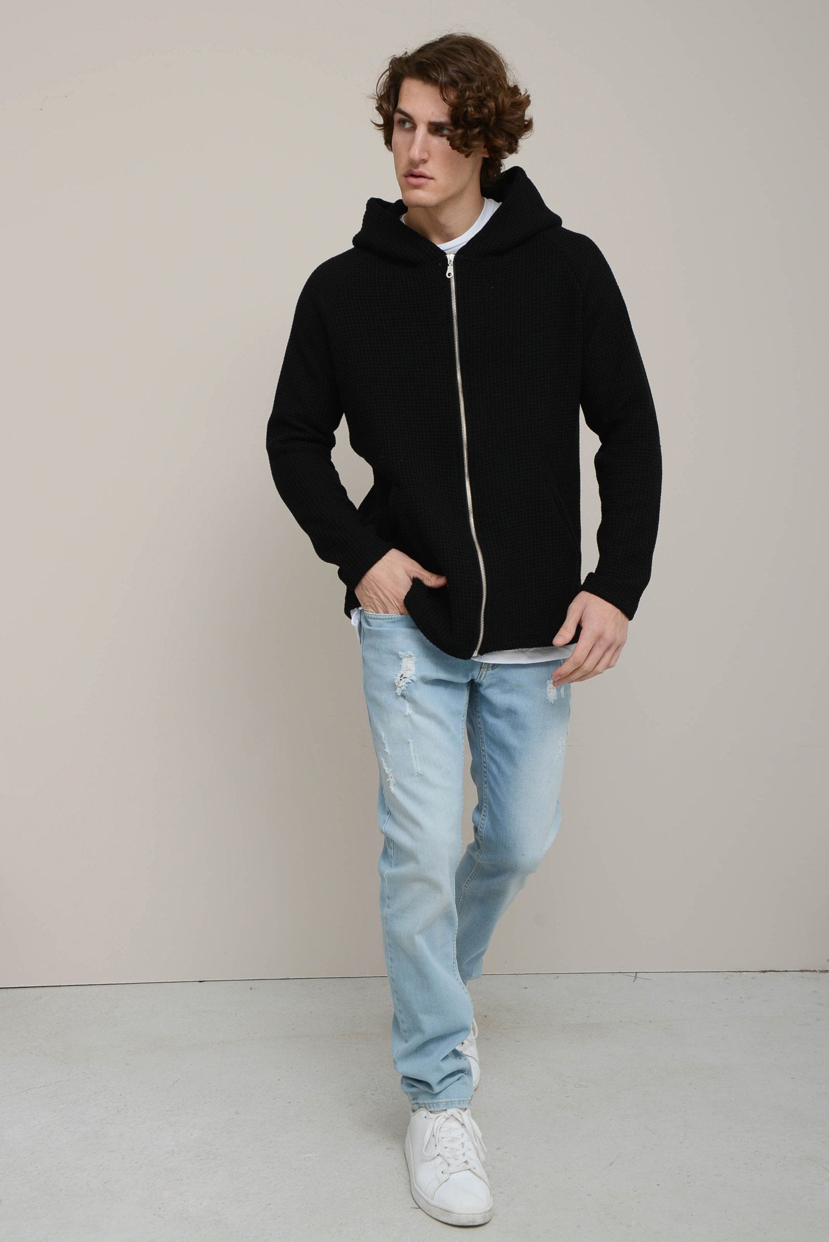 KNITTED ZIP-UP HOODIE