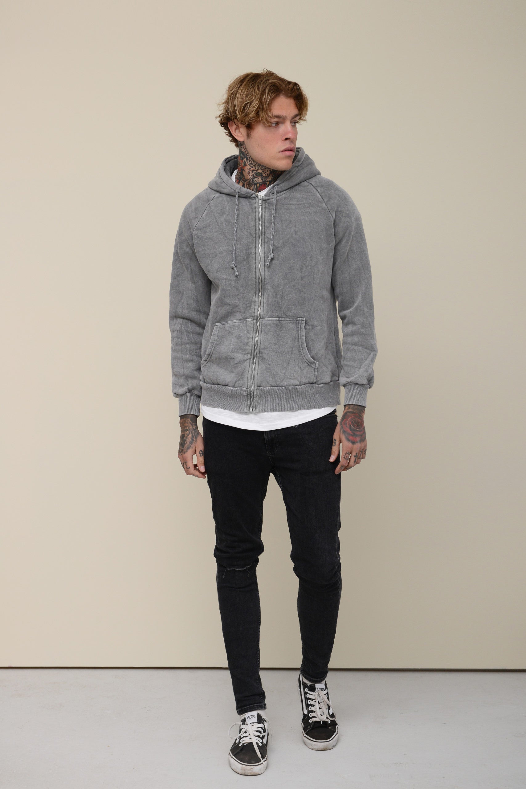 STONEWASHED ZIP-UP HOODIE